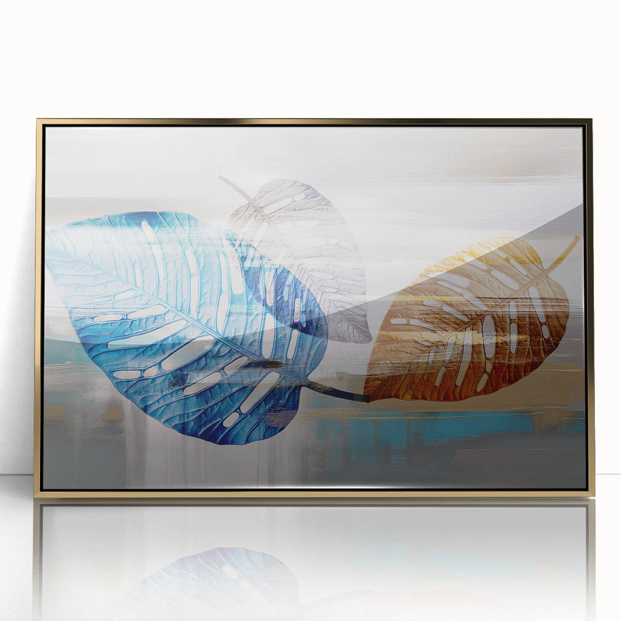 Framed wall art featuring an abstract design of strokes and lines in rich gold and neutral tones, ideal for contemporary home decor. This striking piece adds elegance and sophistication to any space.