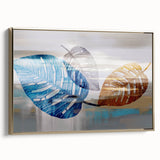 Framed canvas wall art showcasing an abstract design with gold strokes and lines, elegantly displayed from a side view, perfect for modern home decor.