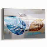 Framed canvas wall art showcasing an abstract design of strokes and lines in silver hues, perfect for modern home decor. The piece adds sophistication to any room setting.