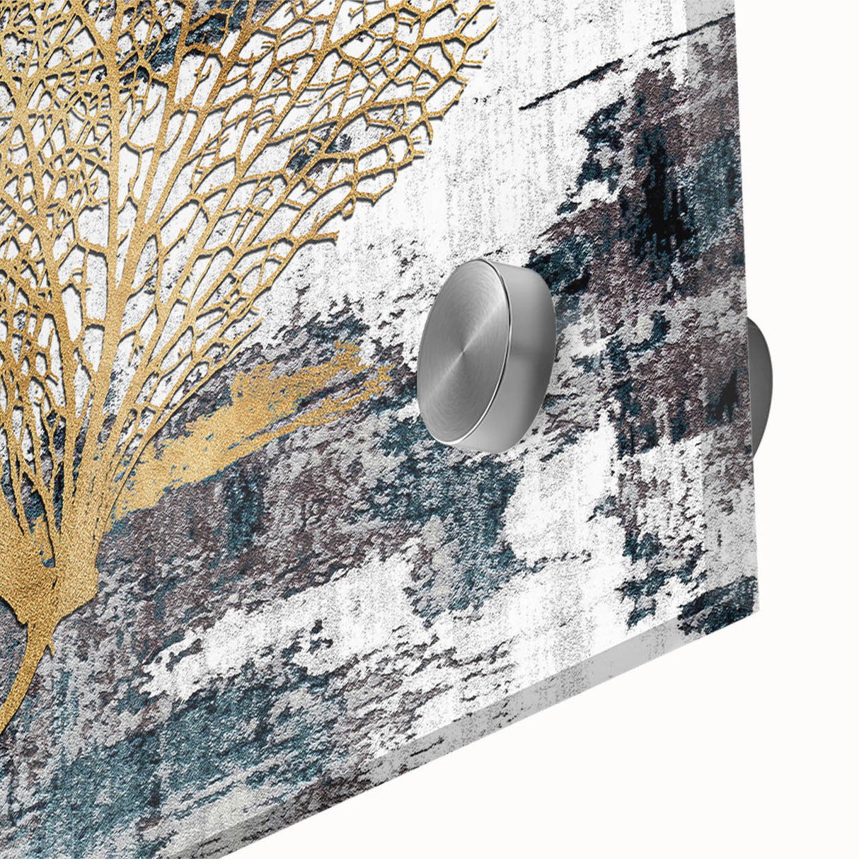 Abstract wall art design featuring vibrant strokes and lines in a mix of blues, oranges, and yellows, showcasing modern aesthetics on acrylic glass, perfect for contemporary decor.