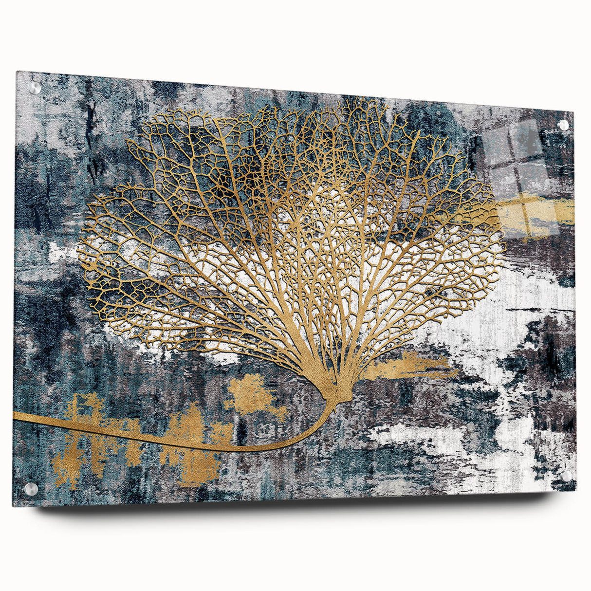Abstract wall art piece showcasing dynamic strokes and lines in a vibrant color palette, displayed in a sleek acrylic frame with pins, perfect for modern decor.