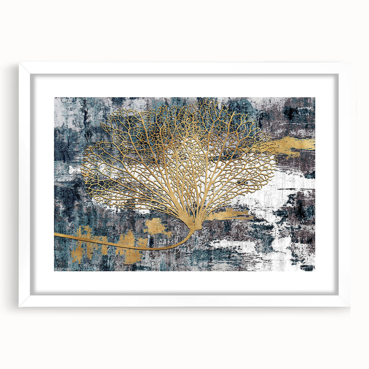 Abstract strokes and lines design in a sleek white frame, showcasing a modern wall art piece perfect for contemporary decor. The mat adds depth, enhancing the artwork's visual appeal. Ideal for living rooms or offices, this piece brings a touch of elegance and sophistication to any space.