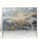 Framed acrylic wall art featuring an abstract design of colorful strokes and lines on a white background, adding a modern touch to any interior decor.