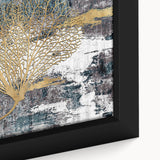 Close-up of a framed canvas wall art featuring an abstract design of colorful strokes and lines, perfect for modern home decor, adding a vibrant touch to any room.