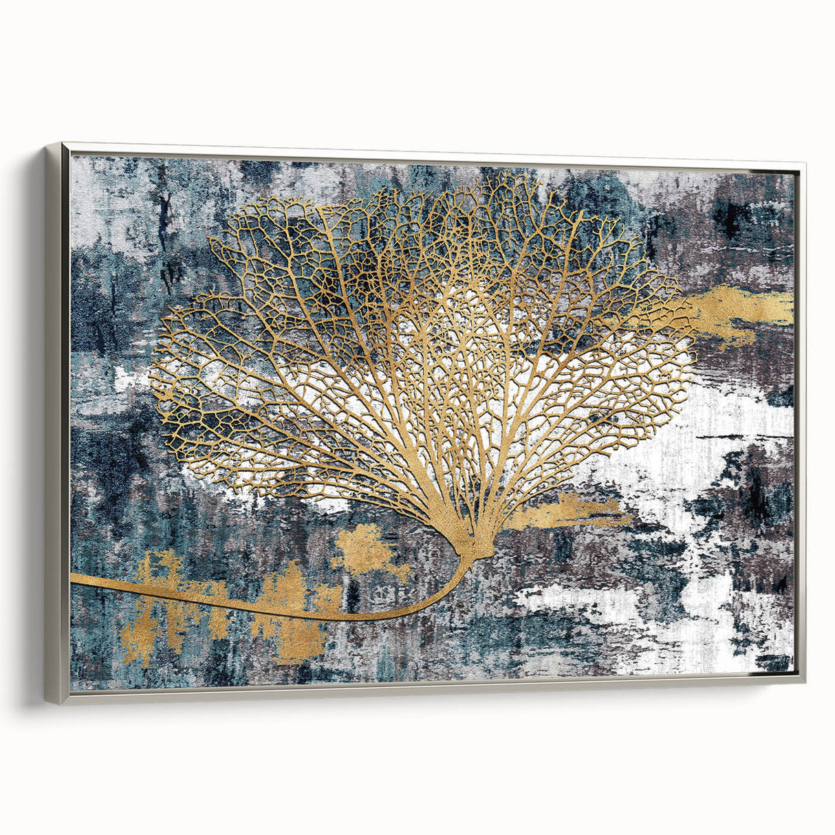 Framed canvas wall art showcasing an abstract design of multicolored strokes and lines, elegantly presented with a silver frame, ideal for modern decor.