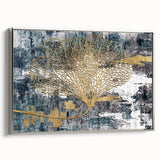 Framed canvas wall art showcasing an abstract design of multicolored strokes and lines, elegantly presented with a silver frame, ideal for modern decor.