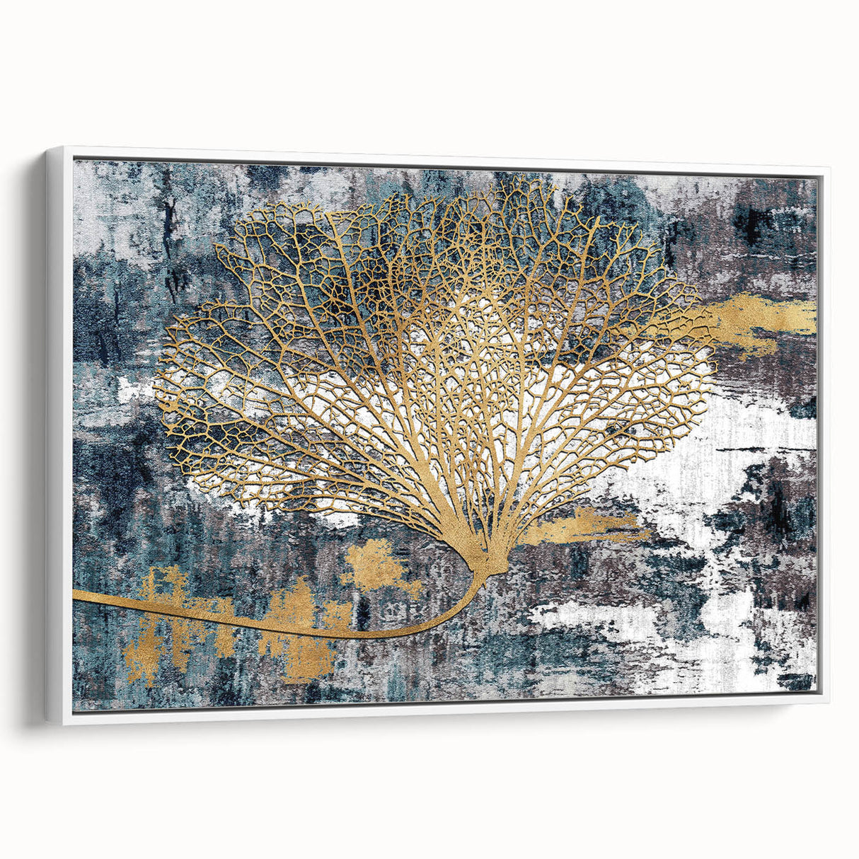 Framed canvas wall art showcasing an abstract design of colorful strokes and lines, set against a white background, perfect for modern home decor.