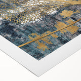 Abstract wall art featuring vibrant strokes and lines in shades of blue, orange, and yellow, perfect for modern home decor. Ideal for adding a splash of color to living spaces.