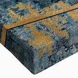 Close-up of a modern abstract wall art design showcasing vibrant strokes and lines in bold colors, printed on stretched canvas for an artistic touch.