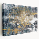 Stretched canvas wall art featuring an abstract design of colorful strokes and lines, showcasing vibrant hues of blue, orange, and yellow, ideal for modern decor.