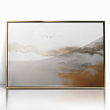 Framed abstract wall art featuring gold and black strokes on a white background, showcasing modern design elements perfect for stylish home decor.