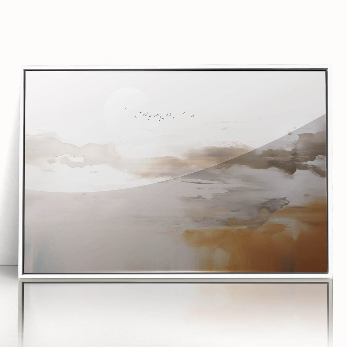 Framed acrylic wall art featuring an abstract design with colorful strokes and lines, set against a white background, ideal for modern home decor.