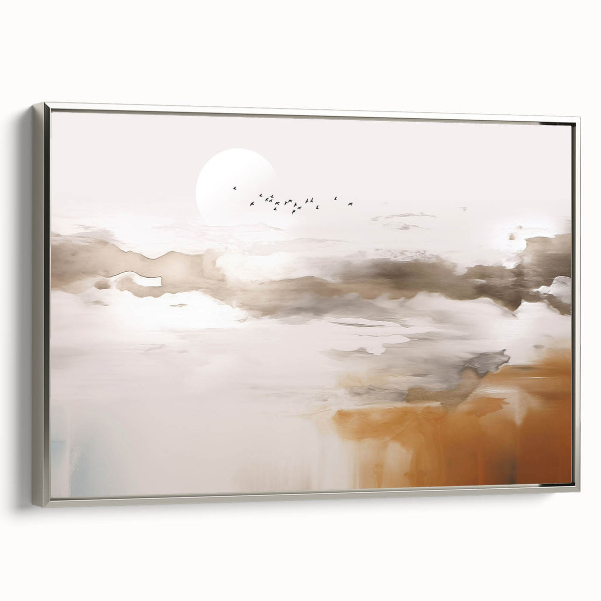 Framed canvas art showcasing an abstract design with dynamic strokes and lines in silver tones, perfect for modern home decor. Ideal for adding sophistication to living spaces.