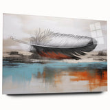 Abstract strokes and lines design in vibrant colors on acrylic glass wall art, showcasing a modern aesthetic with a sleek side view, ideal for contemporary decor.