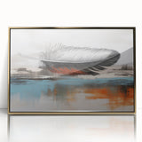 Framed wall art featuring an abstract design of gold strokes and lines, set against a neutral background, ideal for modern home decor. Perfect for adding elegance and sophistication to any space.