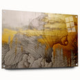 Abstract wall art featuring vibrant strokes and lines in a dynamic design, displayed in a sleek acrylic glass frame with decorative pins, perfect for modern interiors.