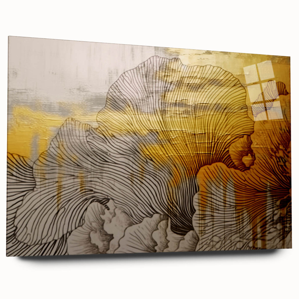 Abstract wall art featuring a dynamic composition of colorful strokes and lines, displayed in a sleek acrylic frame, ideal for modern interior decor.
