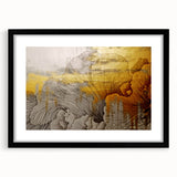 Framed wall art featuring an abstract design of colorful strokes and lines, presented in a sleek black frame with a mat, perfect for modern decor.