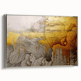Framed canvas wall art featuring an abstract design of colorful strokes and lines, set in a sleek silver frame, ideal for modern home decor.