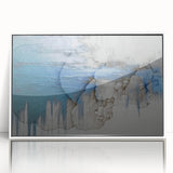 Framed wall art featuring an abstract design of colorful strokes and lines, set against a white background, ideal for modern home decor.