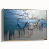 Framed canvas art showcasing an abstract design with gold strokes and lines, perfect for modern decor. Side view highlights the elegant frame and rich textures.