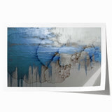 Abstract rolled wall art print showcasing vibrant strokes and lines in shades of blue, orange, and green, perfect for modern home decor.