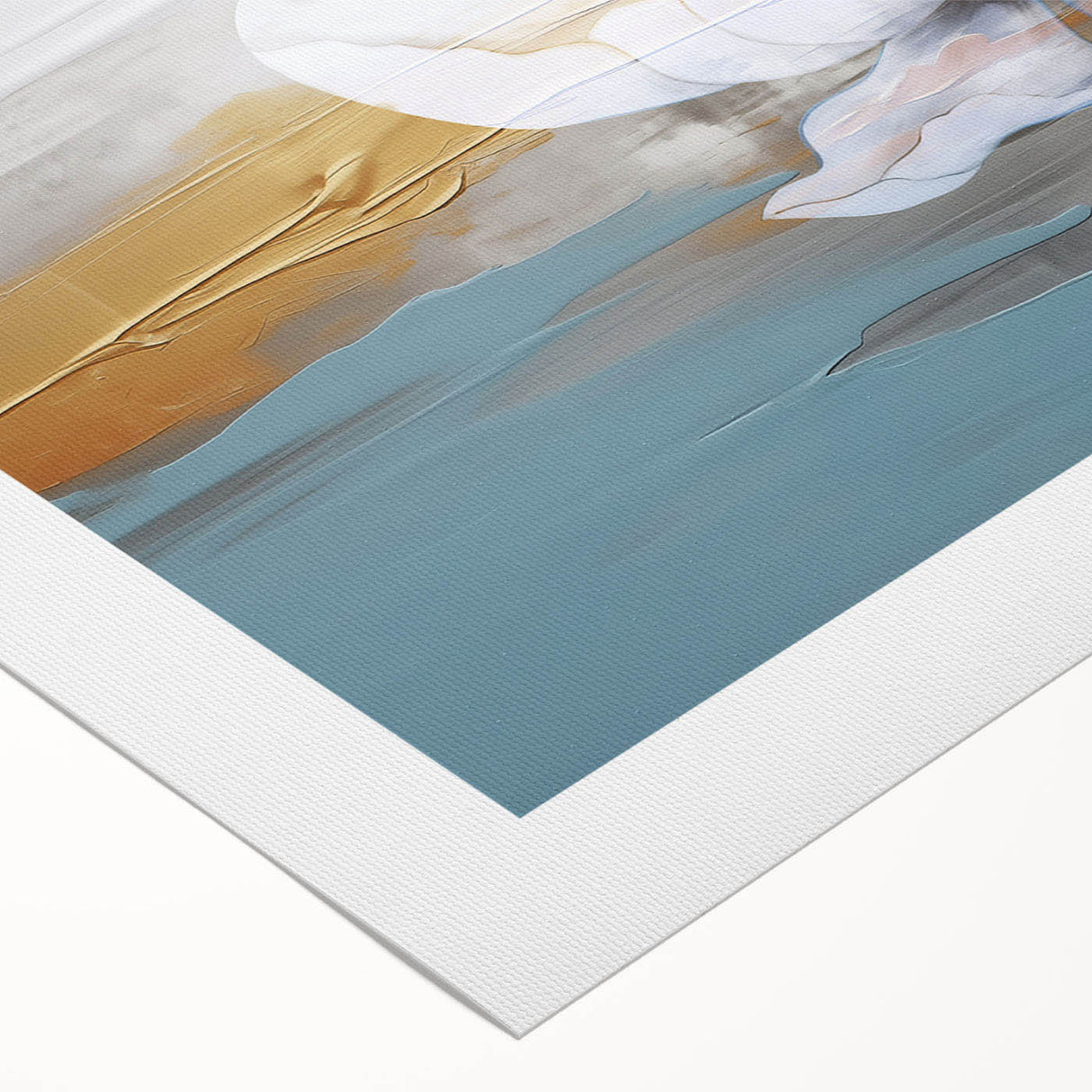 Abstract wall art design featuring vibrant strokes and lines in blue, orange, and green hues. This rolled canvas adds a modern touch to any interior decor.