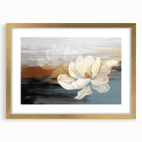 Abstract wall art featuring a vibrant design of strokes and lines in various shades of blue and gold, elegantly framed with a matte finish. Ideal for modern decor, this piece adds a touch of sophistication to any space.