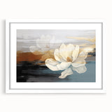 Abstract wall art featuring dynamic strokes and lines in a minimalist style, framed with a white mat, perfect for modern home decor.