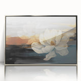 Framed wall art showcasing an abstract design with silver strokes and lines, set against a white background, perfect for modern home decor.