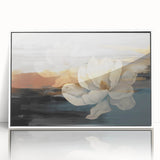 Framed acrylic wall art showcasing an abstract design of colorful strokes and lines, presented in a sleek white frame, ideal for modern home decor.