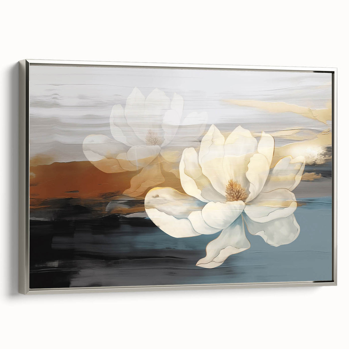 Framed wall art featuring an abstract design of colorful strokes and lines on a textured canvas, showcasing a modern artistic aesthetic with a sleek silver frame. Perfect for enhancing contemporary home decor.