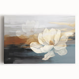 Abstract wall art design featuring vibrant strokes and lines in shades of blue, orange, and yellow on a stretched canvas, perfect for modern home decor.