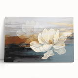 Abstract wall art design featuring vibrant strokes and lines in shades of blue, orange, and yellow on stretched canvas, adding a modern touch to any decor.