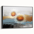 Framed canvas wall art showcasing an abstract design of colorful strokes and lines, featuring a sleek black frame and a side view highlighting its depth and texture. Perfect for modern home decor.