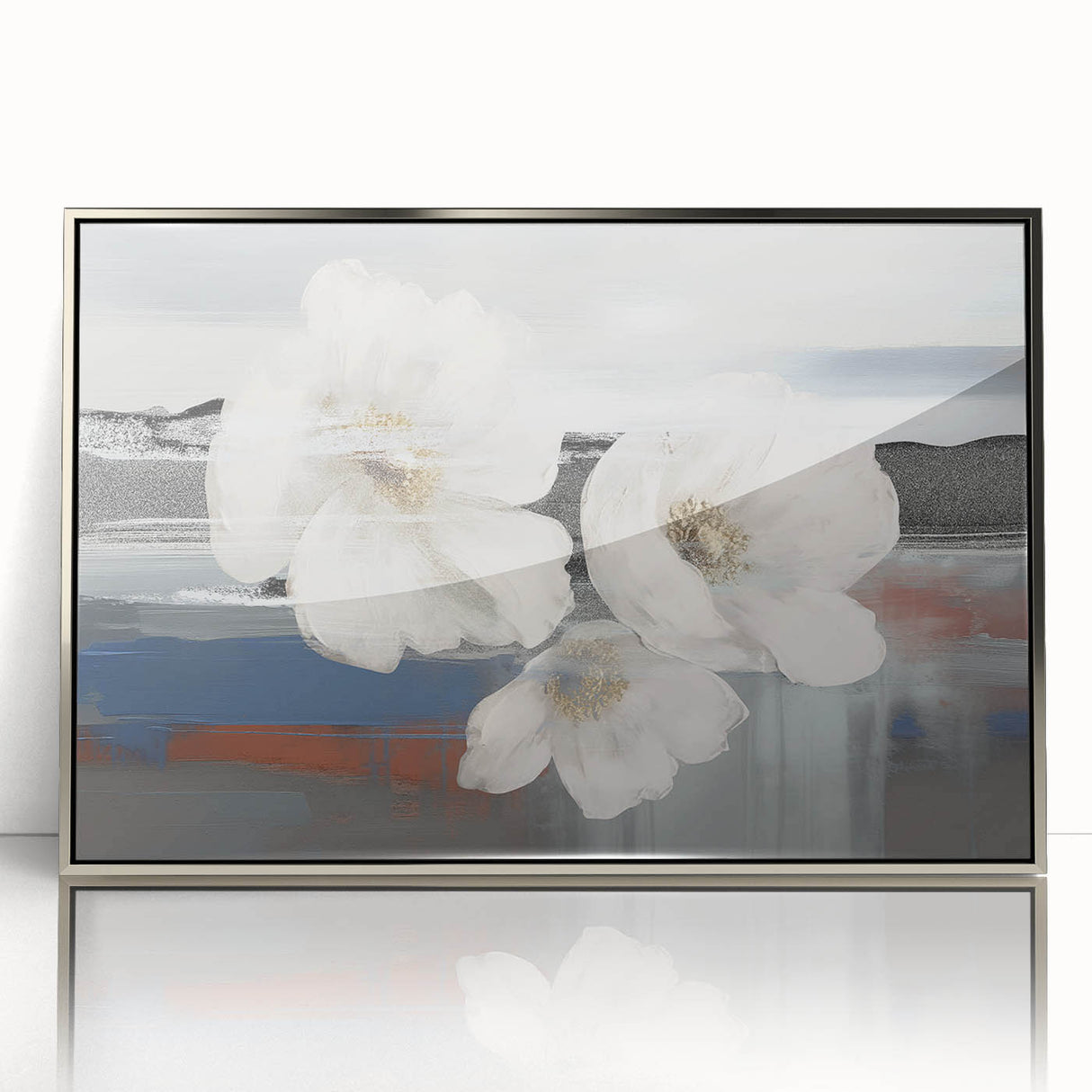 Framed acrylic wall art showcasing an abstract design of strokes and lines in silver hues, perfect for modern decor, enhancing any living space with elegance.