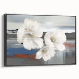 Framed canvas wall art showcasing an abstract design of strokes and lines in black and white, highlighting modern artistic flair. Side view emphasizes the sleek frame.