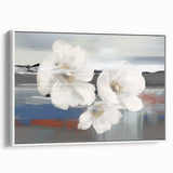 Framed canvas wall art showcasing an abstract design of colorful strokes and lines, featuring a white frame and a side view perspective, ideal for modern decor.