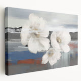 Abstract strokes and lines in vibrant colors create a modern wall art design on a stretched canvas, showcasing a side view with a sleek finish, perfect for contemporary decor.