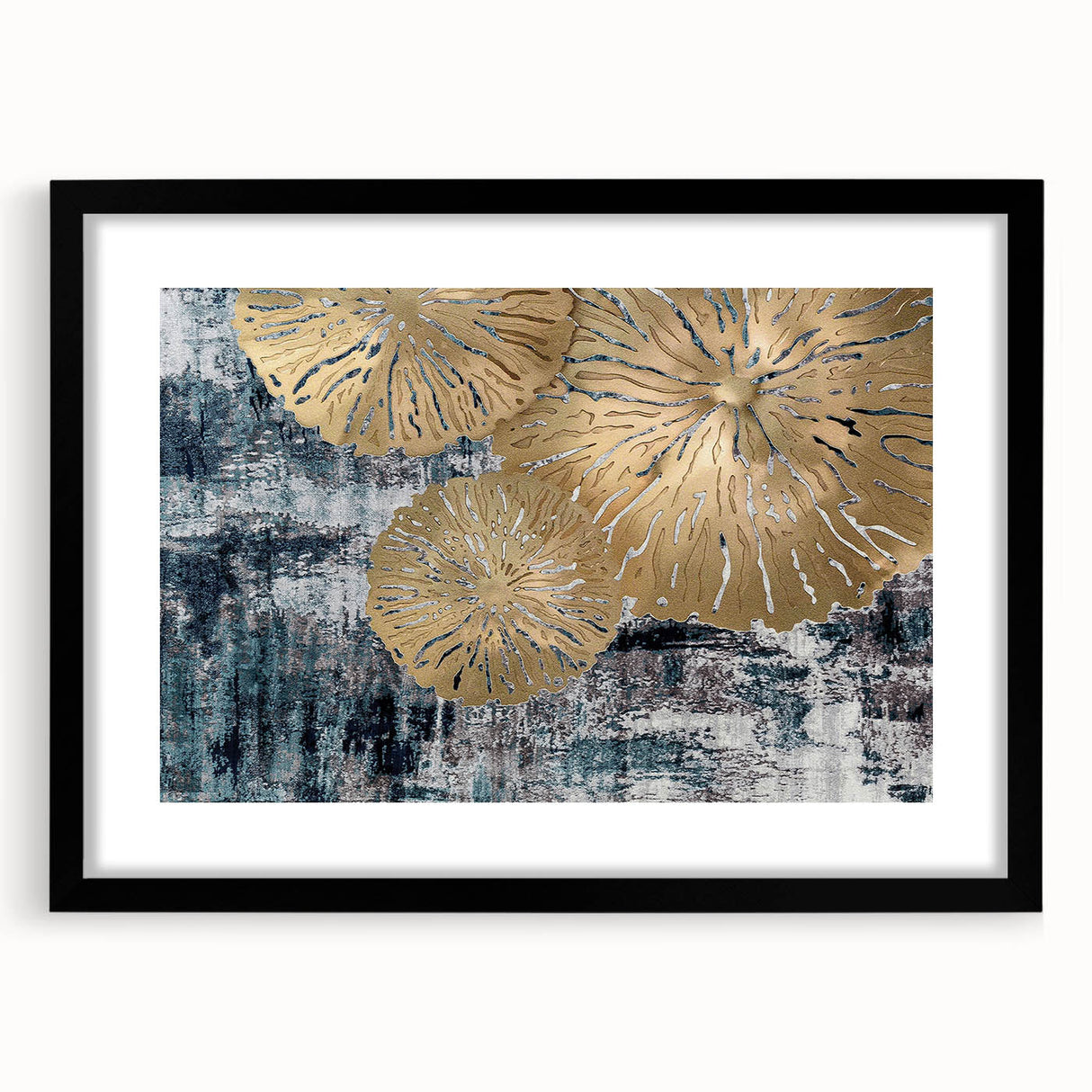 Abstract wall art featuring dynamic strokes and lines in a modern design, framed with a black mat for an elegant presentation. Ideal for contemporary spaces, this artwork adds a touch of sophistication to any room.