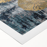 Abstract strokes and lines design on rolled canvas art, featuring vibrant colors of blue, orange, and yellow, ideal for modern home decor. Perfect for enhancing artistic spaces.