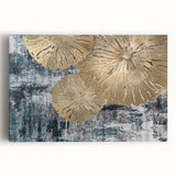 Abstract canvas wall art showcasing vibrant strokes and dynamic lines in shades of blue, orange, and yellow, perfect for modern home decor.