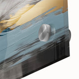 Abstract wall art featuring dynamic strokes and lines in vibrant colors, showcasing a modern design ideal for home decor. The close-up highlights the smooth finish and acrylic-glass texture, perfect for enhancing contemporary interiors.