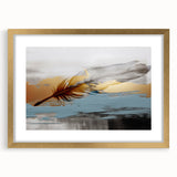 Abstract strokes and lines in a modern wall art design, framed with a gold mat, showcasing a stylish front view perfect for contemporary decor.