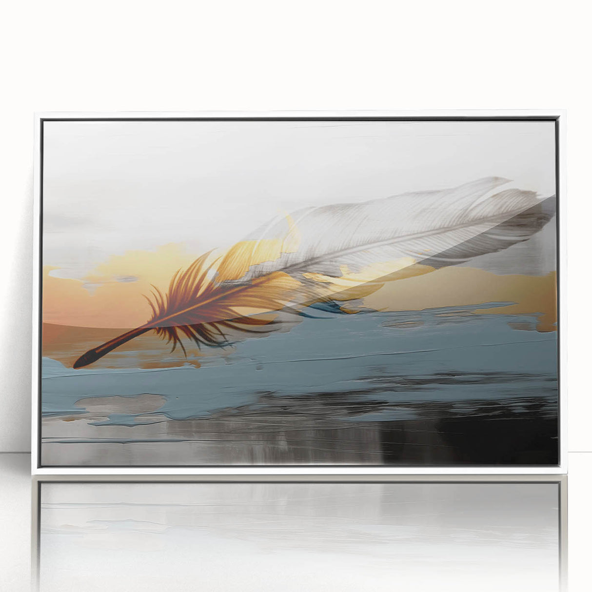 Framed wall art featuring an abstract design of colorful strokes and lines, set against a white background, perfect for modern home decor.