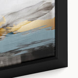 Close-up of a framed canvas wall art piece showcasing a vibrant abstract design with colorful strokes and lines, perfect for modern home decor.