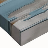 Abstract canvas wall art featuring vibrant strokes and lines in shades of blue, orange, and yellow, showcasing a modern design perfect for contemporary decor.