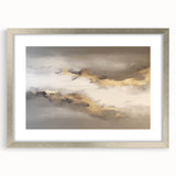 Abstract wall art featuring a modern design of colorful strokes and lines, presented in a sleek silver frame with a mat, ideal for contemporary decor.