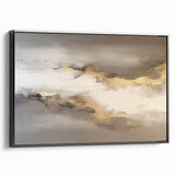 Framed canvas artwork showcasing an abstract design of vibrant strokes and lines in black, perfect for modern home decor. Side view highlights frame details and sleek finish.