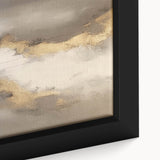 Close-up of a framed canvas wall art featuring an abstract design of colorful strokes and lines, showcasing vibrant hues of blue, orange, and yellow, perfect for modern decor.